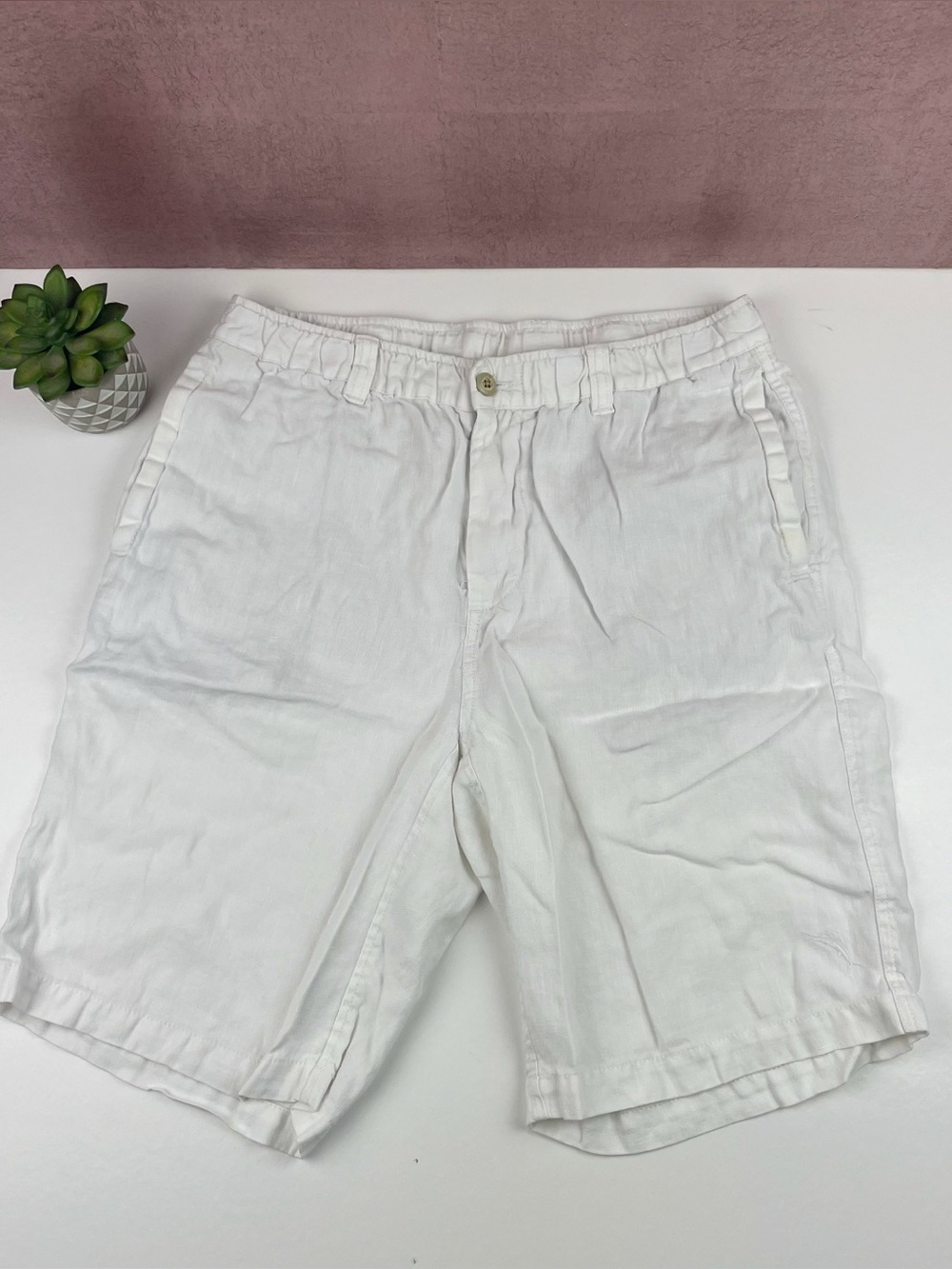 Tommy Bahama Solid White Linen Shorts Men Size Medium
